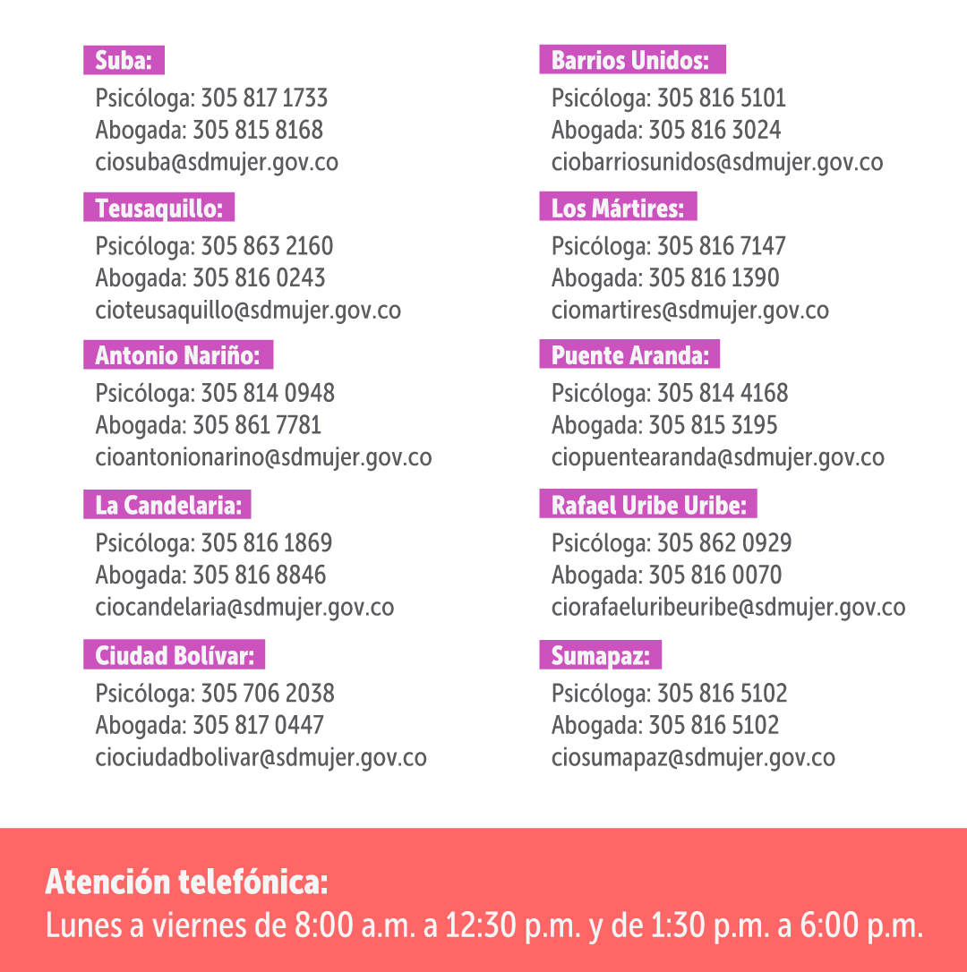 Imagen con información de las Casas de Igualdad y Oportunidad de la Mujer
